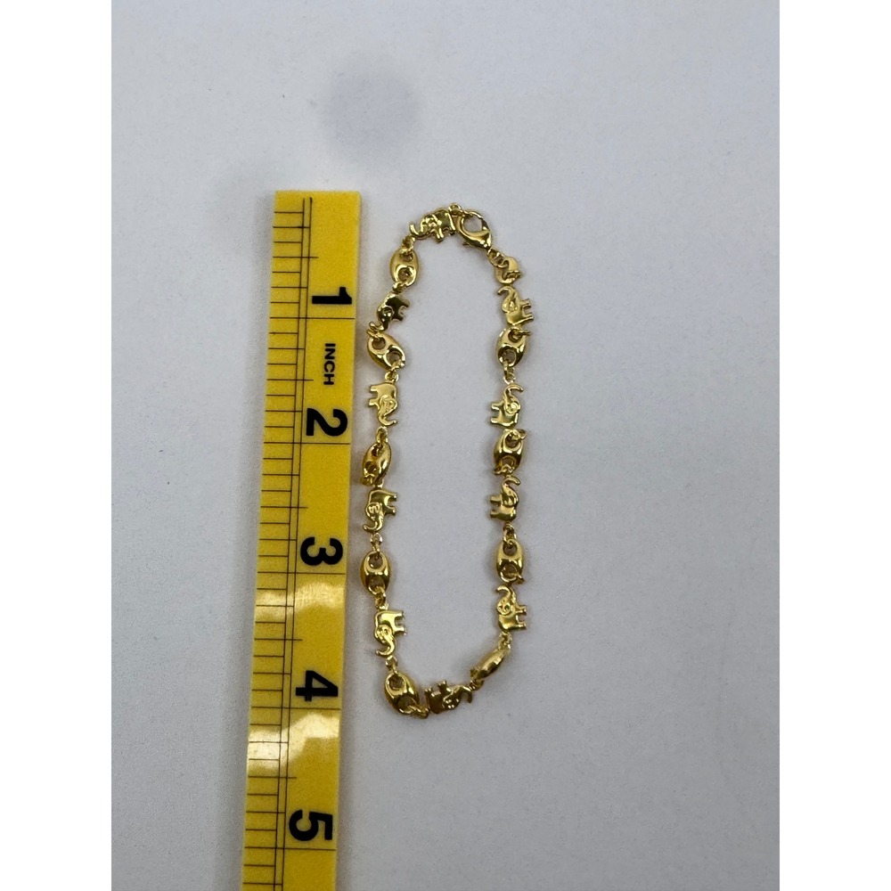 Gold Tone Elephant Link Bracelet Polished Animal Charm Y2K Minimalist - Picture 4 of 5